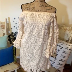 Elan off shoulder cream lace dress or long blouse